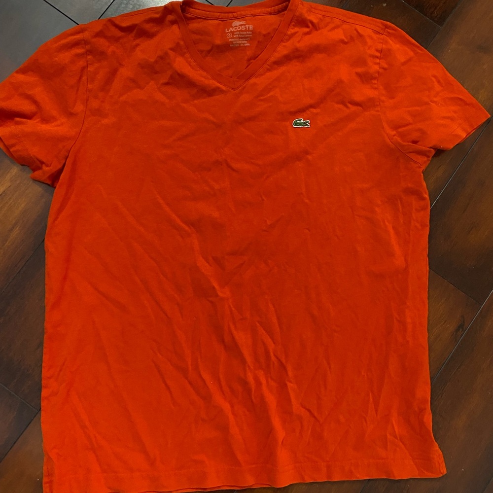 Lacoste men’s V-neck size 6 blood orange/red